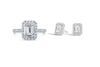 EMERALD CUT HALO RING WITH MATCHING EMERALD HALO EARRINGS