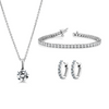 CLASSIC SOLITAIRE NECKLACE WITH MATCHING TENNIS BRACLETE & EARRINGS