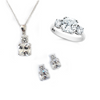 CUSHION & ROUND THREE DIAMOND RING  WITH MATCHING PENDANT & EARRINGS