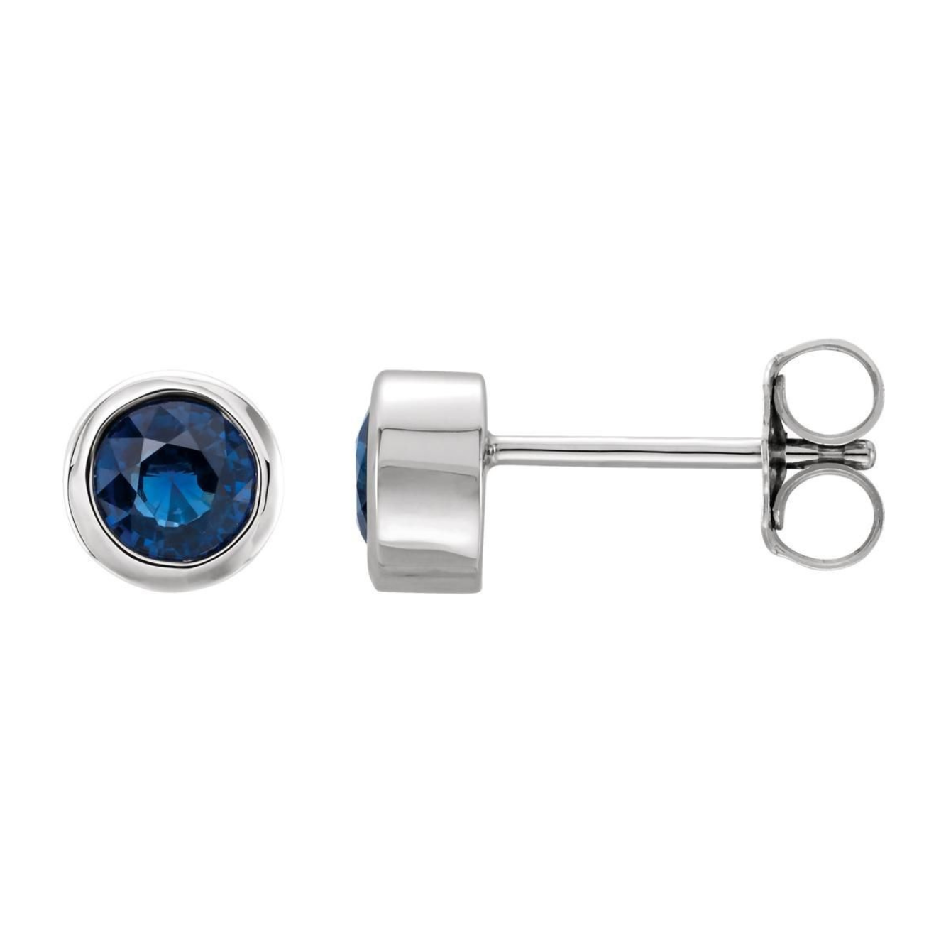 1CT BRILLIANT CUT BEZEL EARRINGS-BLUE SAPPHIRE