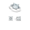 PRINCESS CUT & TRILLION RING  AND MATCHING STUD EARRINGS