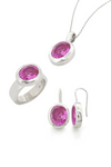 PINK BEZEL SET PENDANT, WITH MATCHING RING AND DROP EARRINGS