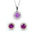 AMETHYST HALO BRILLIANT PENDANT  WITH MATCHING  STUD EARRINGS