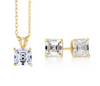 YELLOW GOLD ASSCHER CUT PENDANT WITH MATCHING STUD EARRINGS