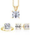 ASSCHER CUT PENDANT WITH MATCING SOLITAIRE RING AND STUD EARRINGS