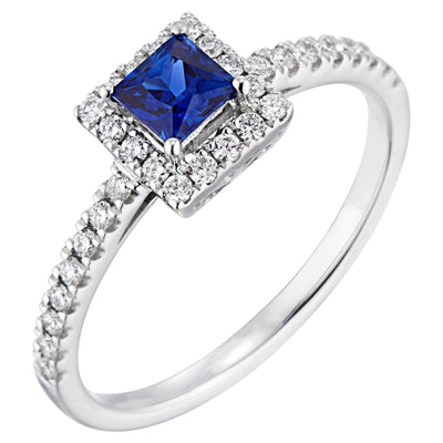 BLUE SAPPHIRE PRINCESS CUT HALO RING