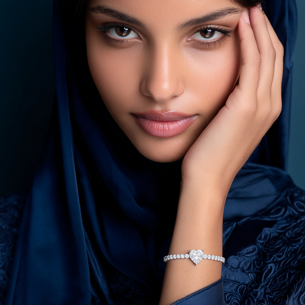 سوار تنس قلب مويسانيت لانا - ذهب أبيض - لون D - VVS1