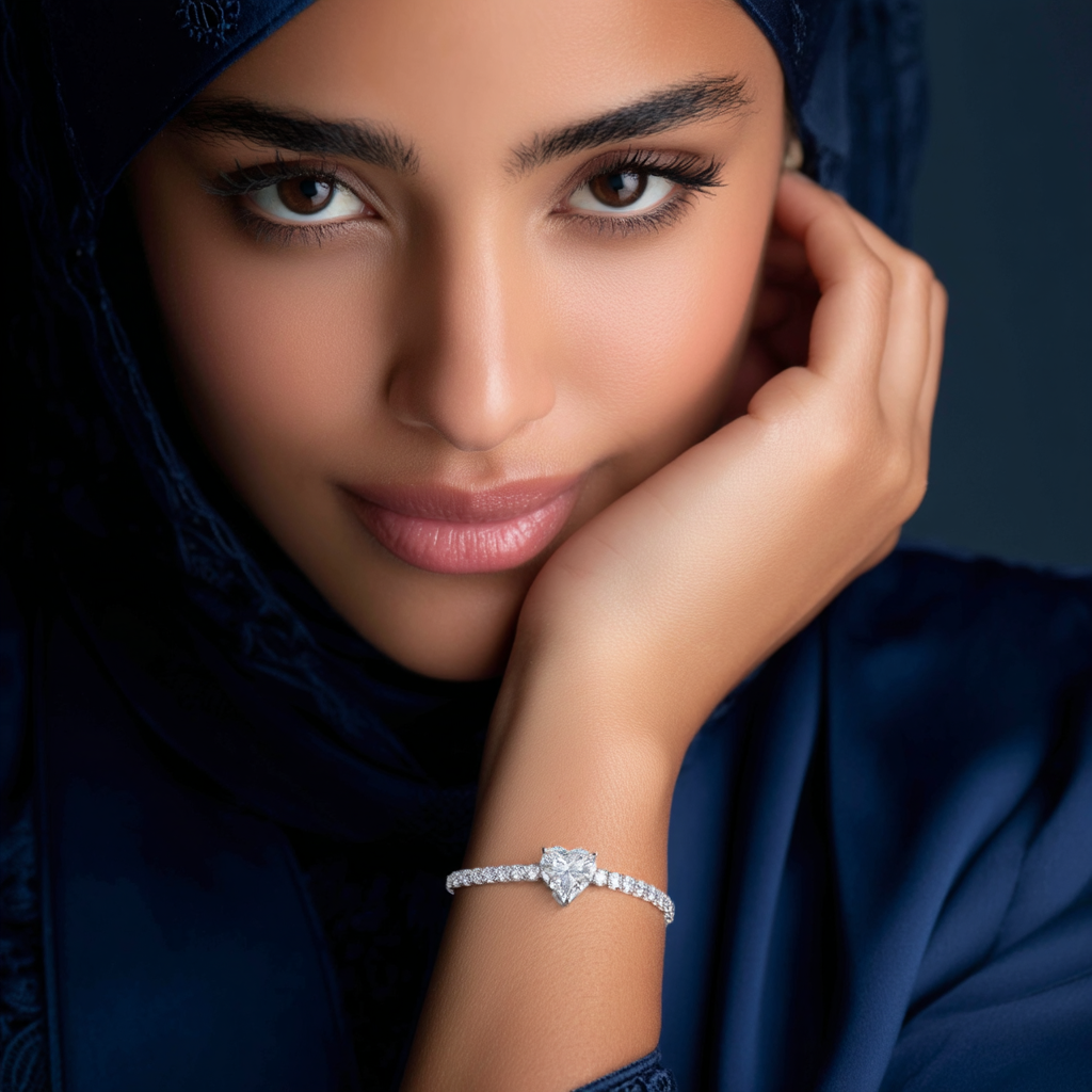 سوار تنس قلب مويسانيت لانا - ذهب أبيض - لون D - VVS1