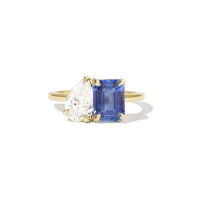 TOI ET MOI BLUE SAPPHIRE EMERALD & PEAR RING